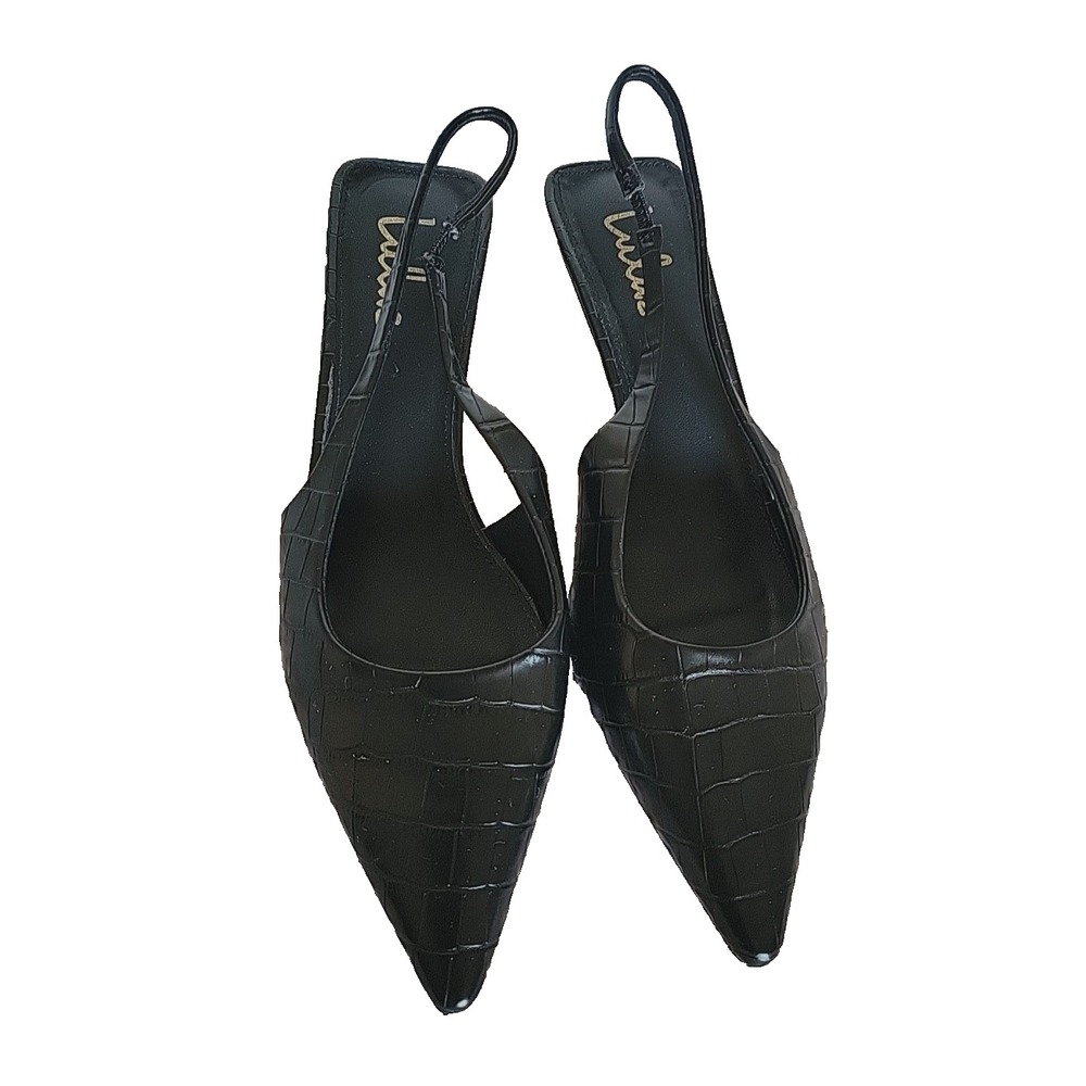 Lulus Boden Black Croc-embossed Kitten Heel Slingback Pumps - Size 9 - Picture 2 of 10